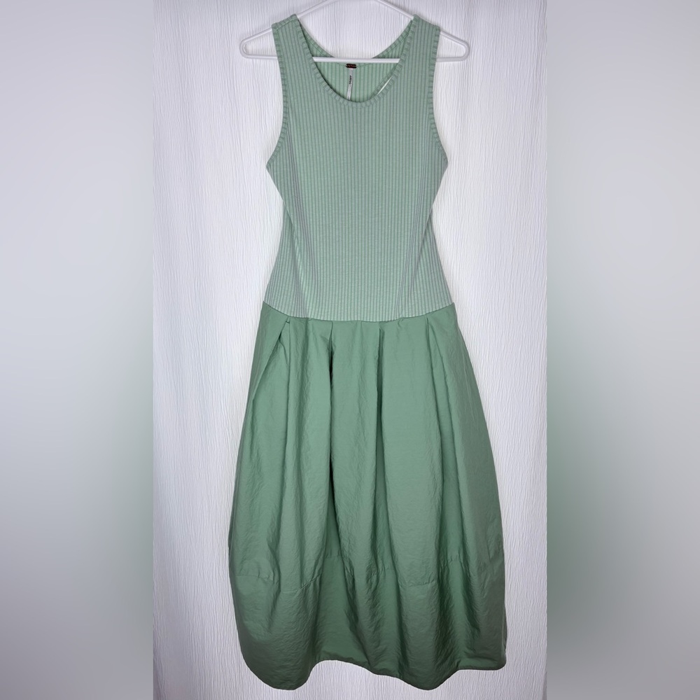 Free People, Light Green Fit-and-Flare Cotton Blend Dress, Size Large 12 -14 - Picture 3 of 12